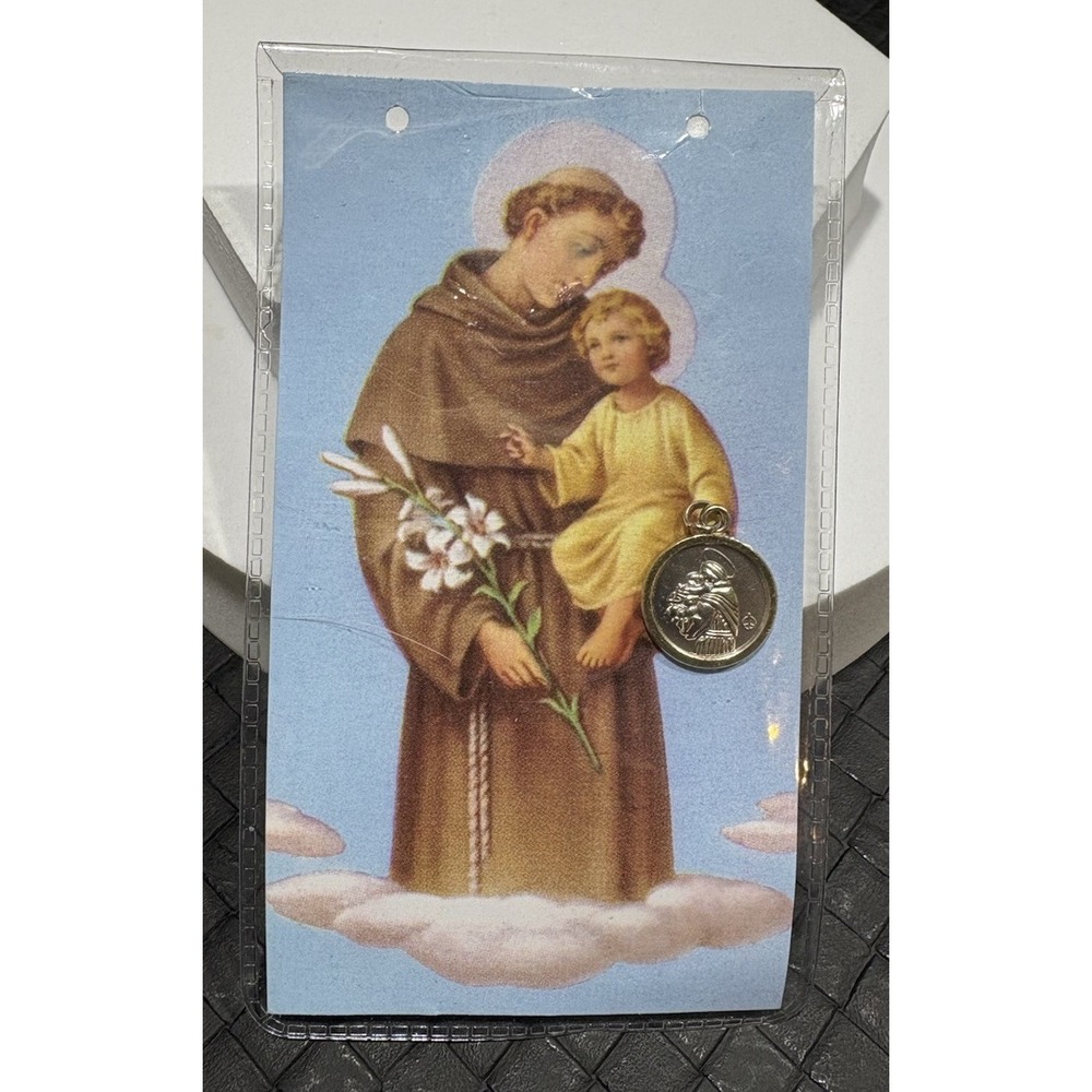 VTG New St Anthony Saint of Miracles Charm & Prayer Card and in Original Package